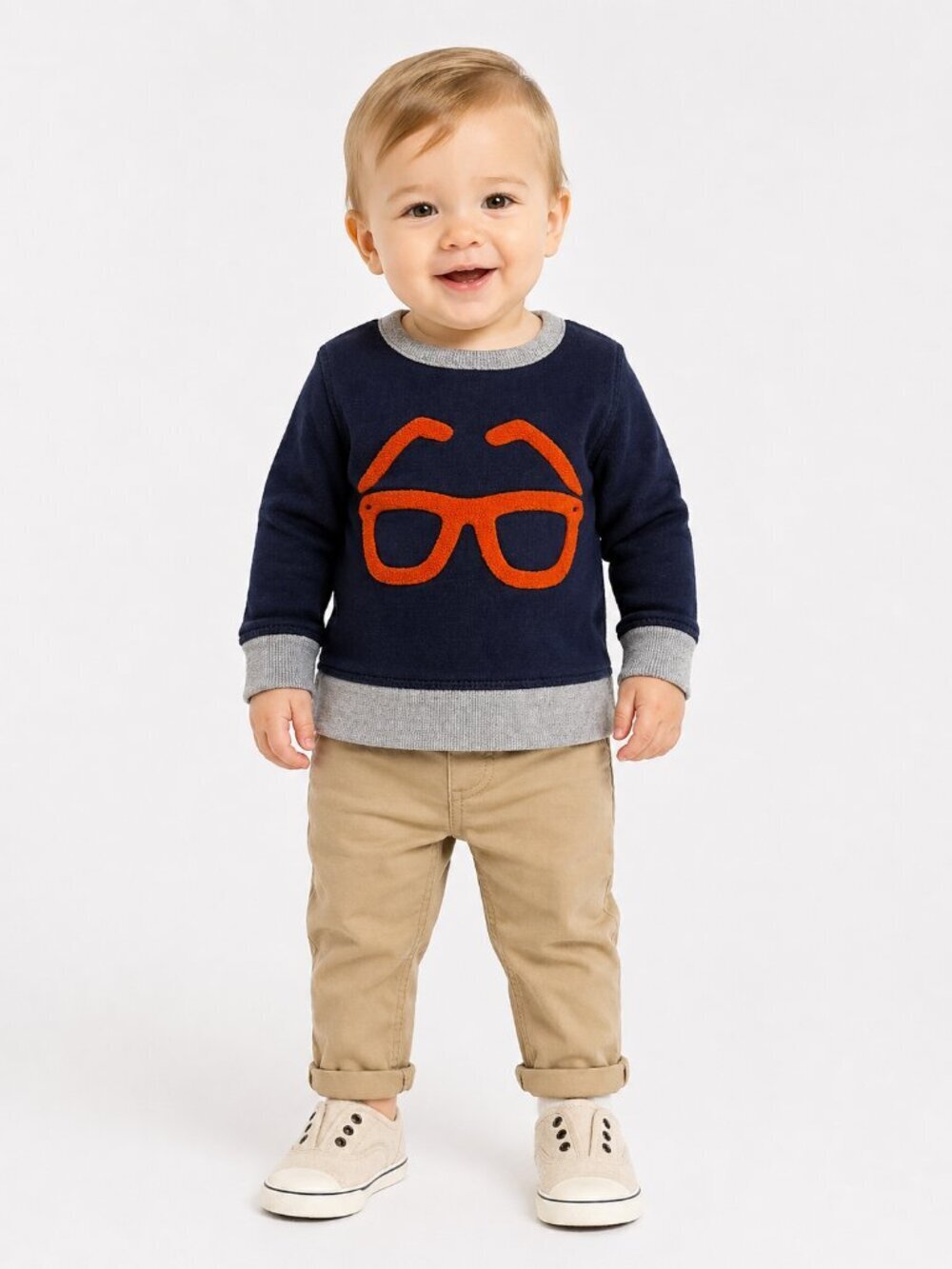 Baby GAP Glasses Cotton Sweatshirt Navy Blue Orange 18-24 MO